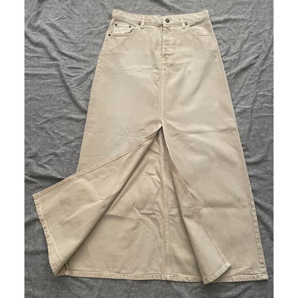 New TOPSHOP Womens Size 6 Beige Denim Low Slung Maxi Skirt - Picture 8 of 12